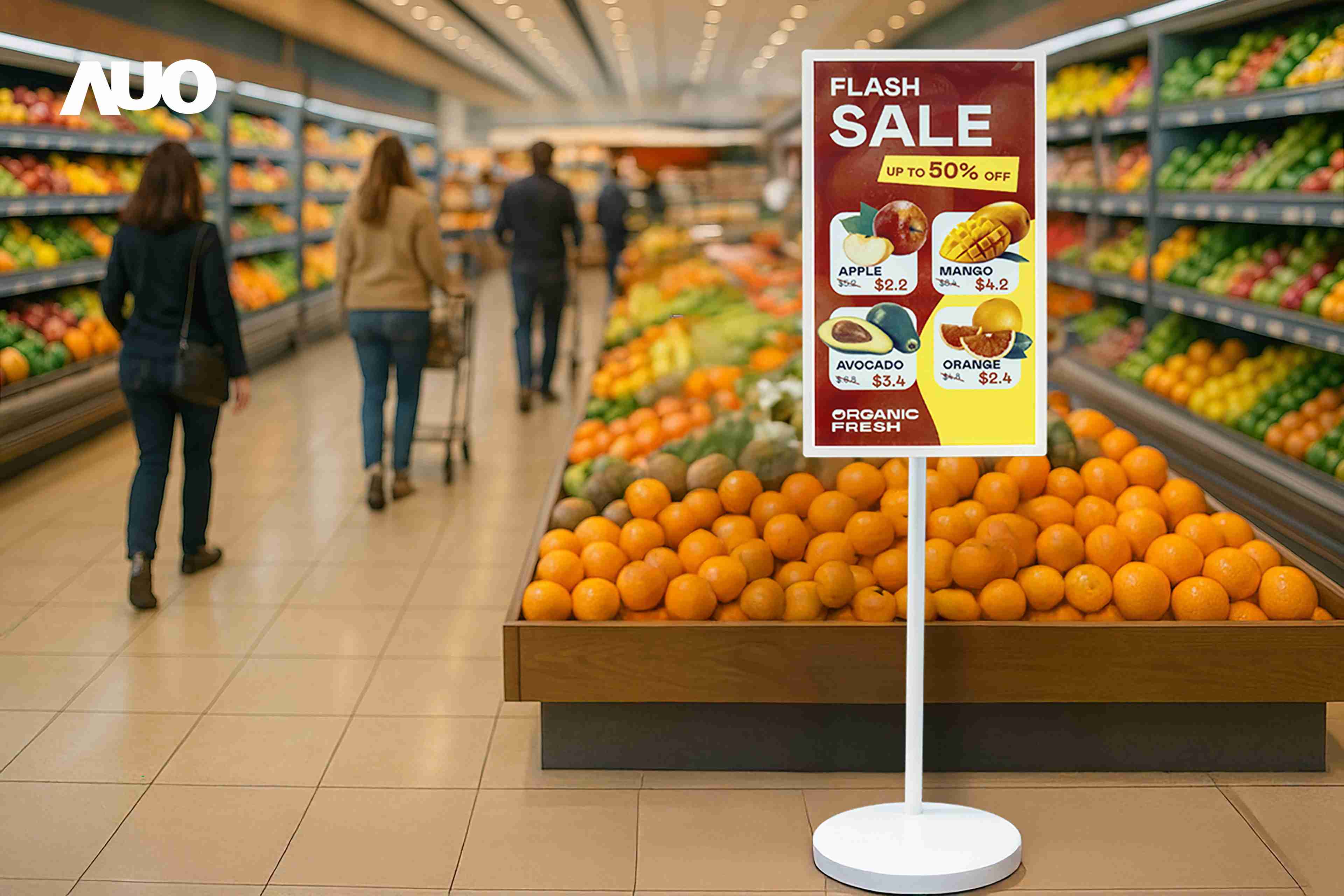 达擎首亮相低功耗、、全彩的〝aecoPost电子纸解决方案〞，，，，仅在更新画面时需要微量的电力驱动，，无需布建电线的便捷设计，，，，使其可灵活应用、、、、随意置放，，，并可透过云端或行动装置app，，轻松管理及排程广告内容，，，晋升店头营销利器。。。